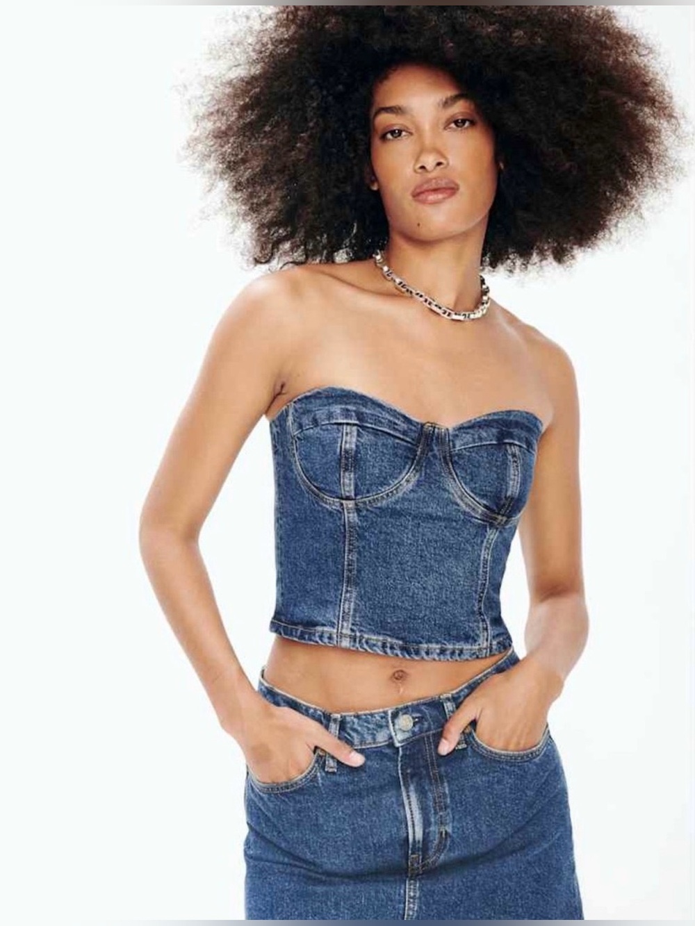 Reformation Andi denim bustier top size 6